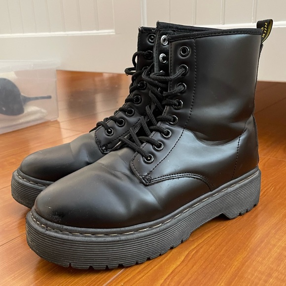 Black Combat Platform Lace Up Boots - Picture 1 of 4